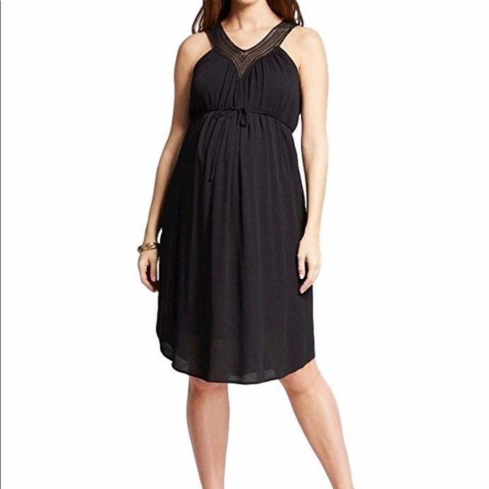 Liz Lange black crochet top maternity dress